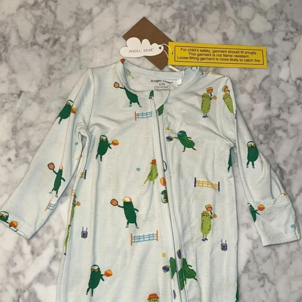 NWT Angel Dear Blue & Green Footie with Playful Design 6/9M